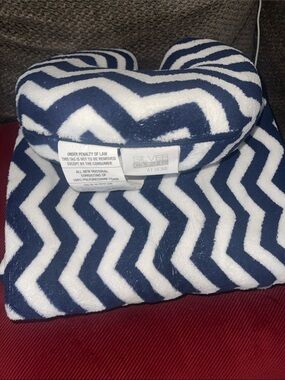 Silver Crest At Home Navy & White Chevron Neck Pillow with blanket